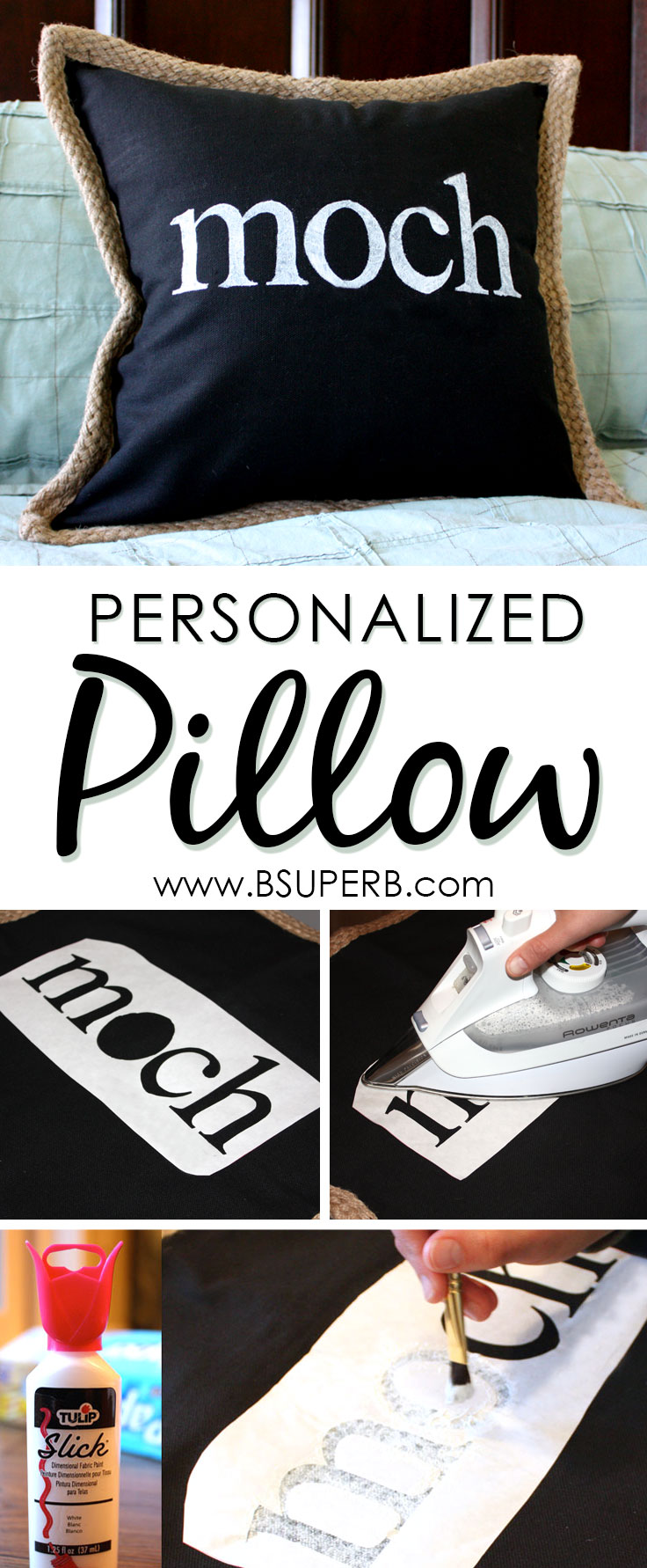 Personalized pillow made with freezer paper - great gift idea