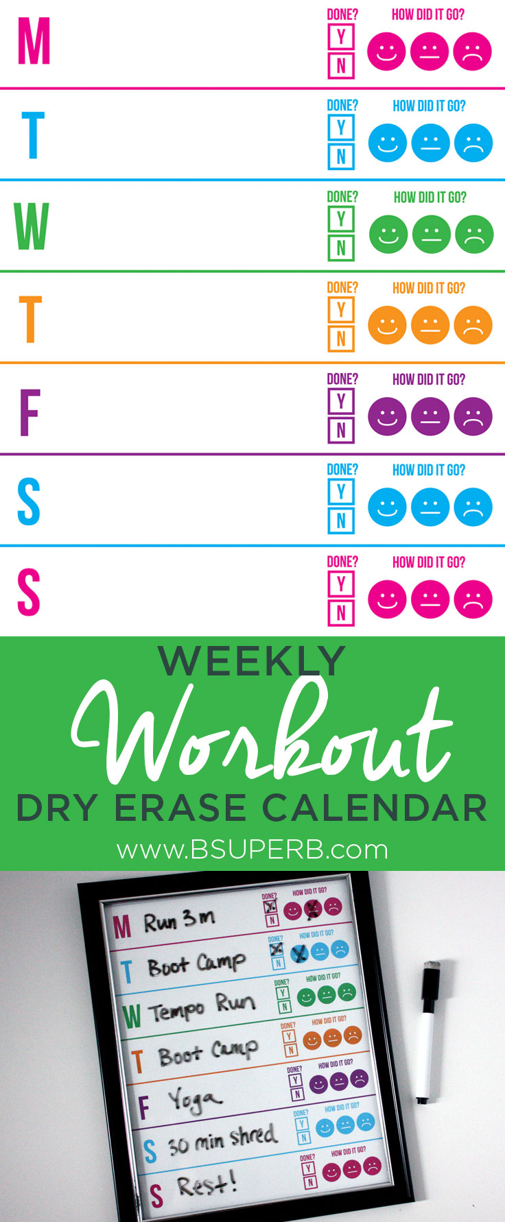 Weekly Workout Dry Erase Calendar