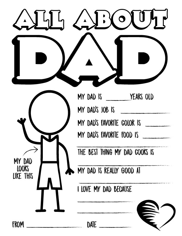 Father's Day Questionnaire Coloring Page Free Printable